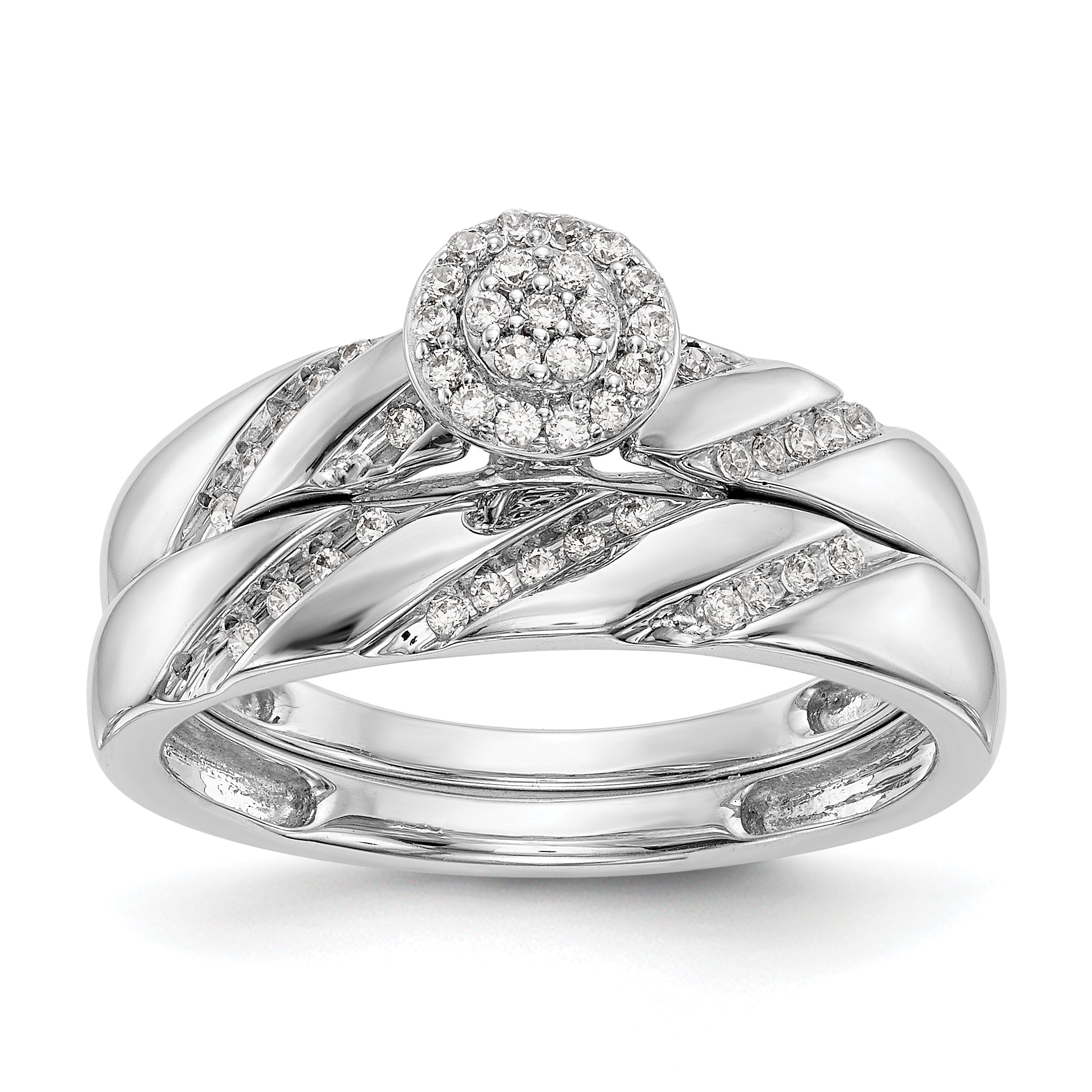 14K White Gold Complete Diamond Trio Cluster Engagement Ring