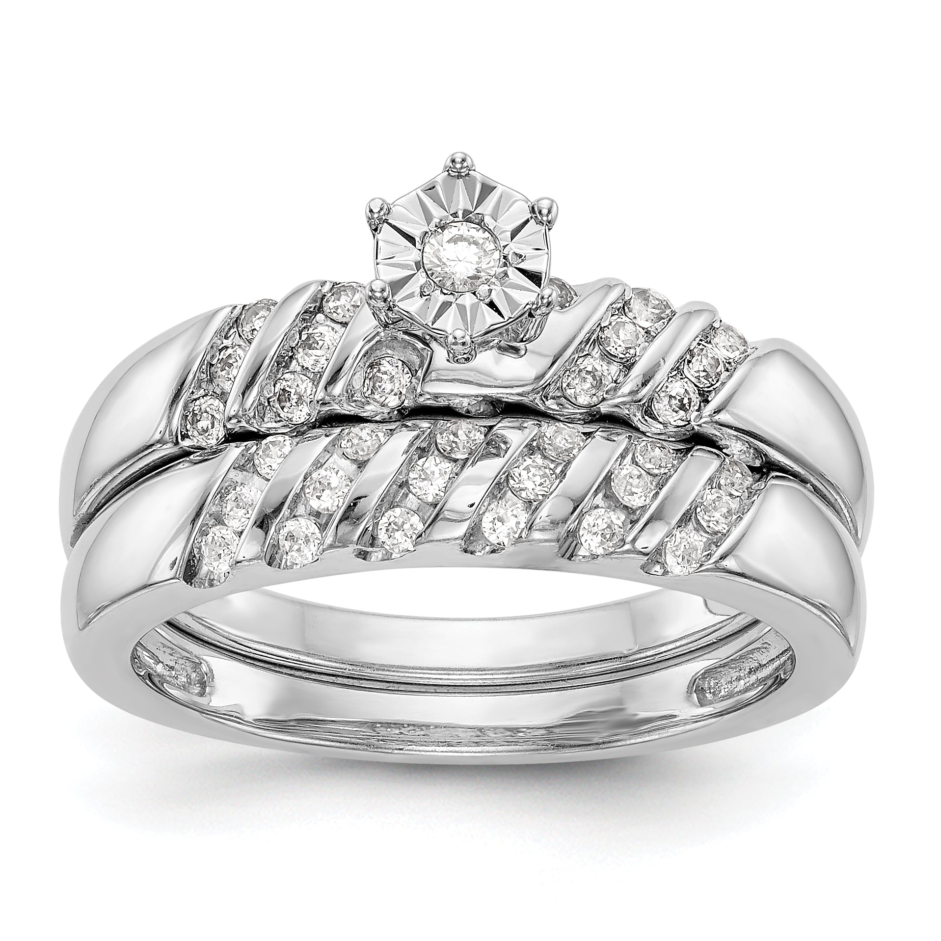 14K White Gold Complete Diamond Trio Engagement Ring