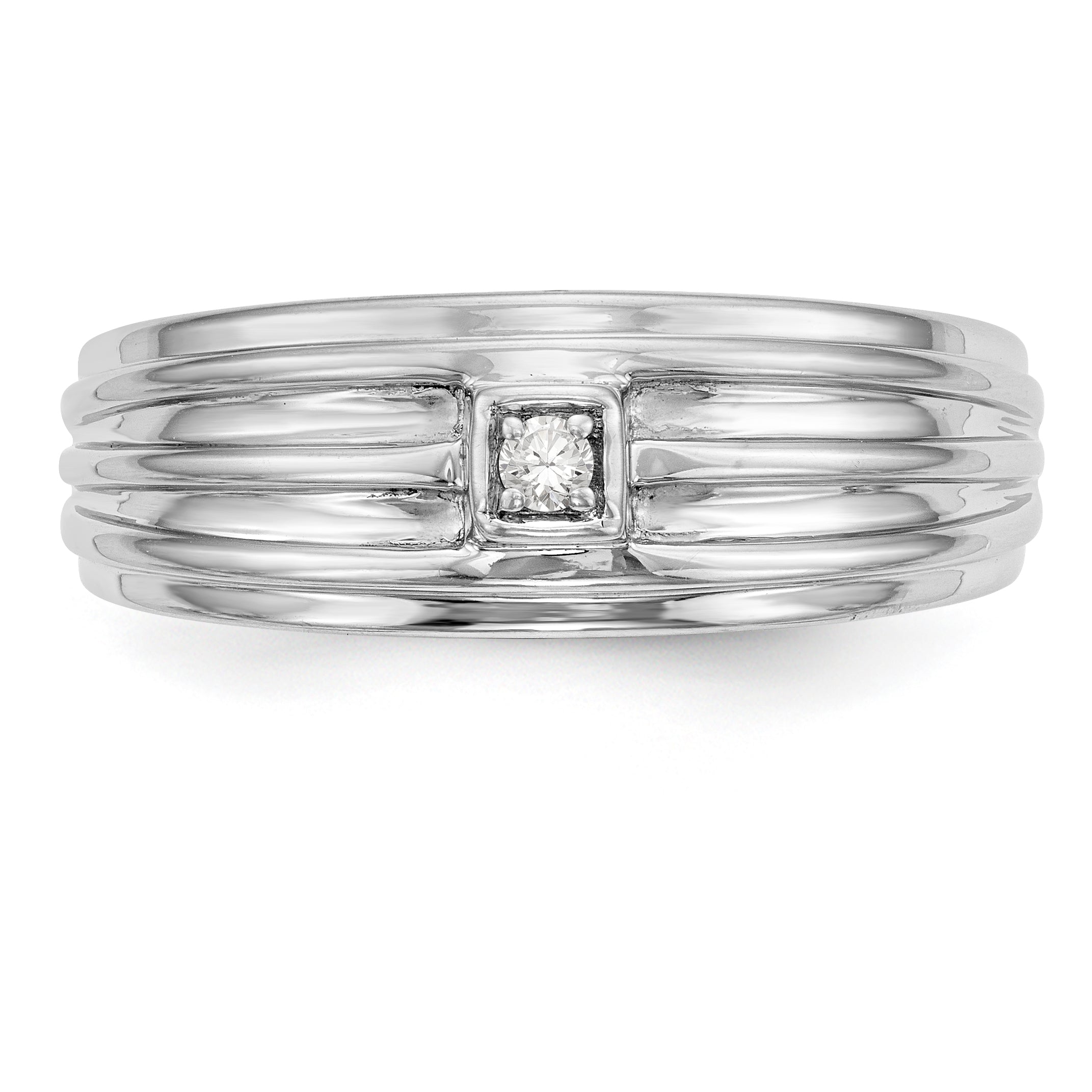 14K White Gold Diamond Men's Band