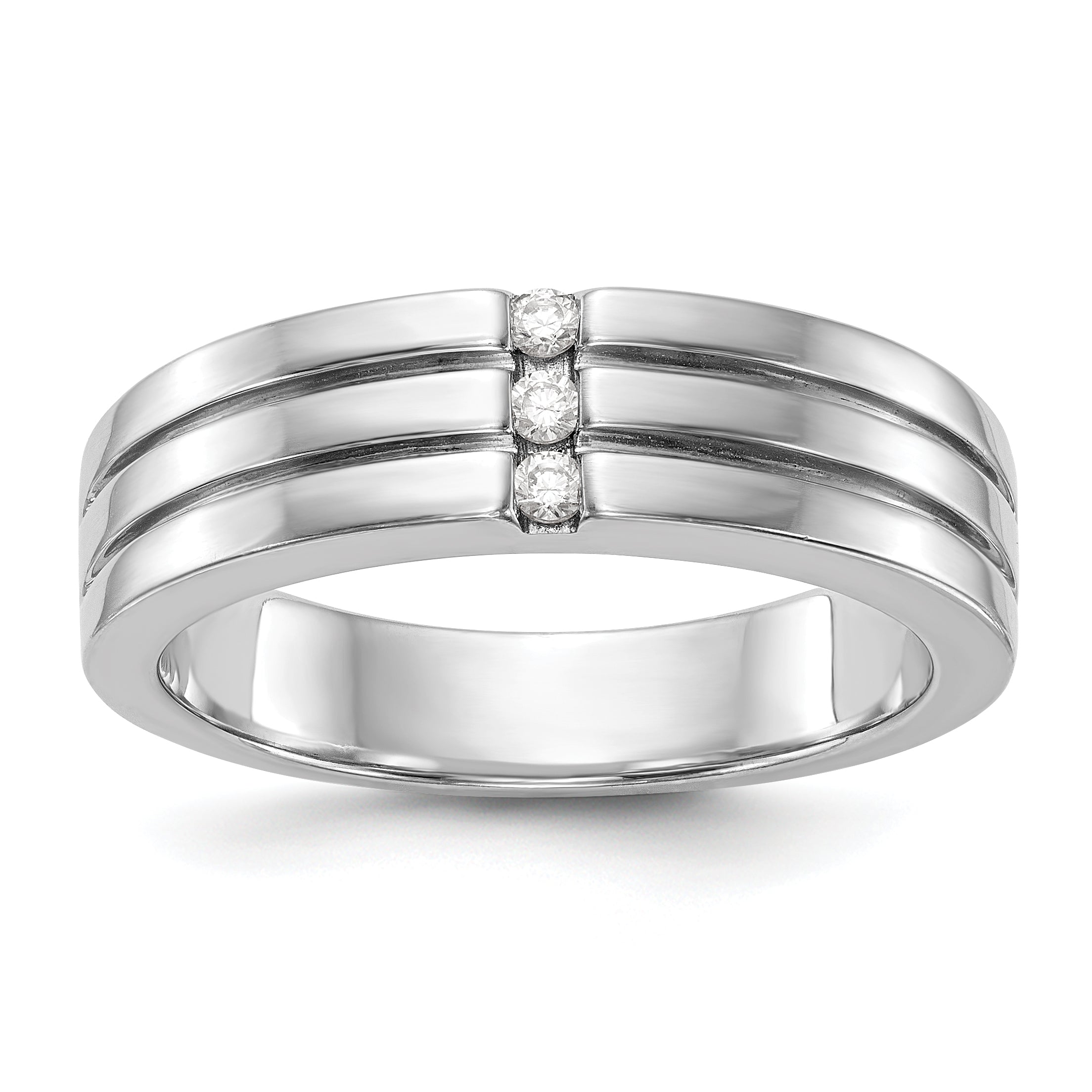 14K White Gold Diamond Men's Band