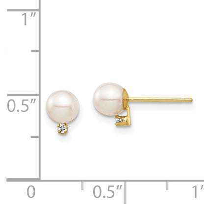 14K Madi K 4 5mm White Round FW Cultured Pearl .02ct Diamond Post Earrings