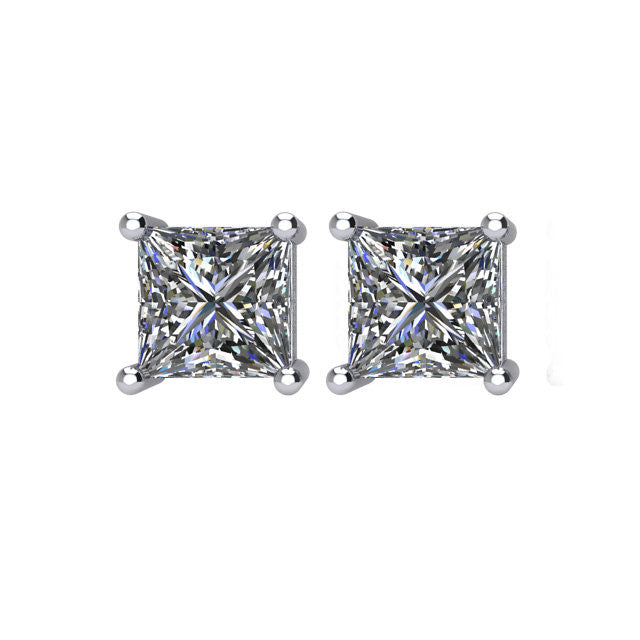 Certified 2.0 CTW Princess-Cut Diamond Stud Earrings in 14k White Gold