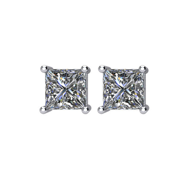 1.50 CTW Princess-Cut Diamond Stud Earrings in 14k White Gold