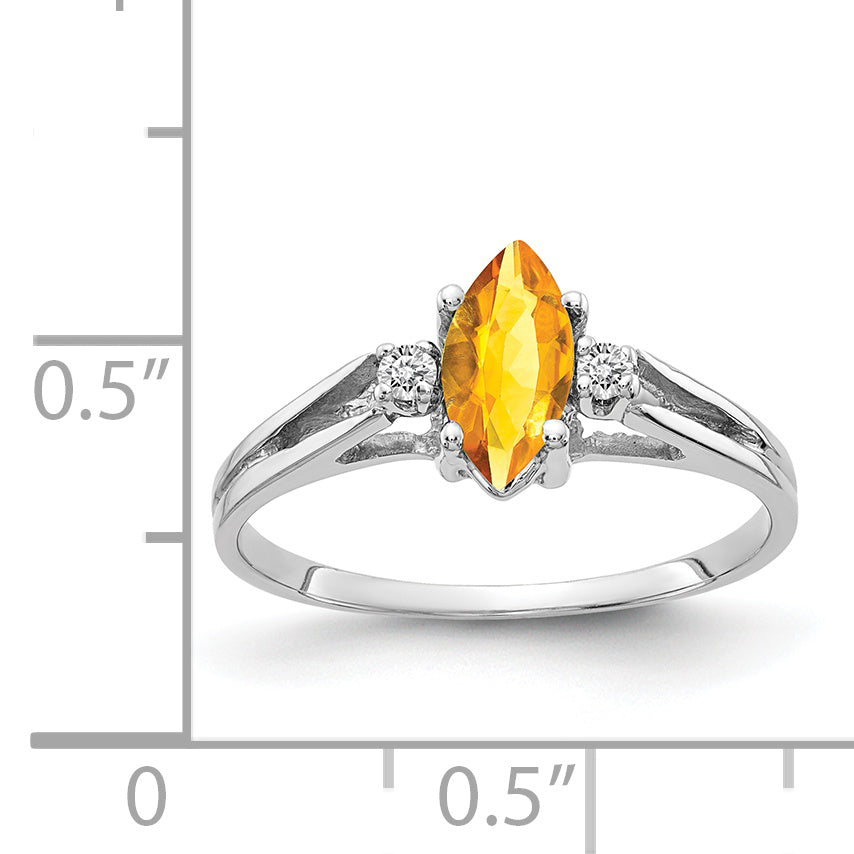 14k White Gold 8x4mm Marquise Citrine A Diamond ring