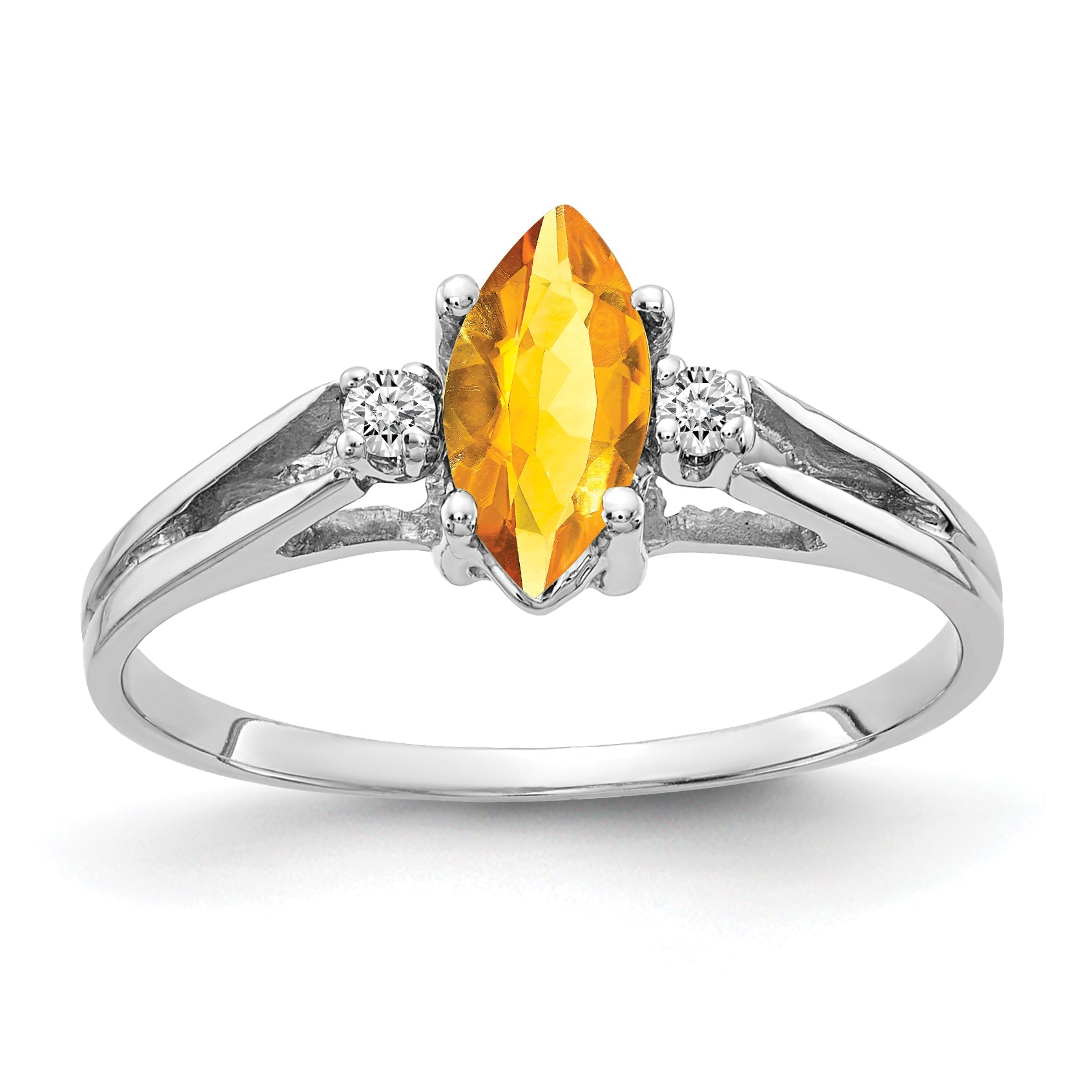 14k White Gold 8x4mm Marquise Citrine A Diamond ring