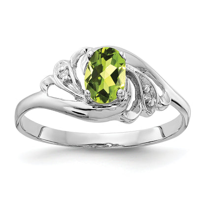 14k White Gold 6x4mm Oval Peridot Checker A Diamond ring