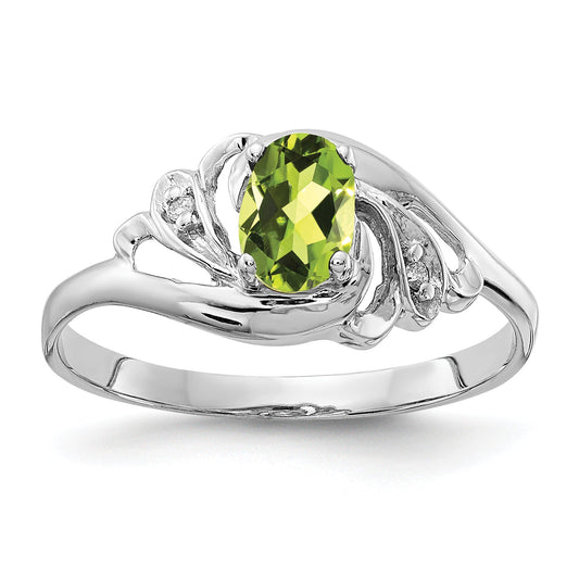 14k White Gold 6x4mm Oval Peridot Checker A Diamond ring