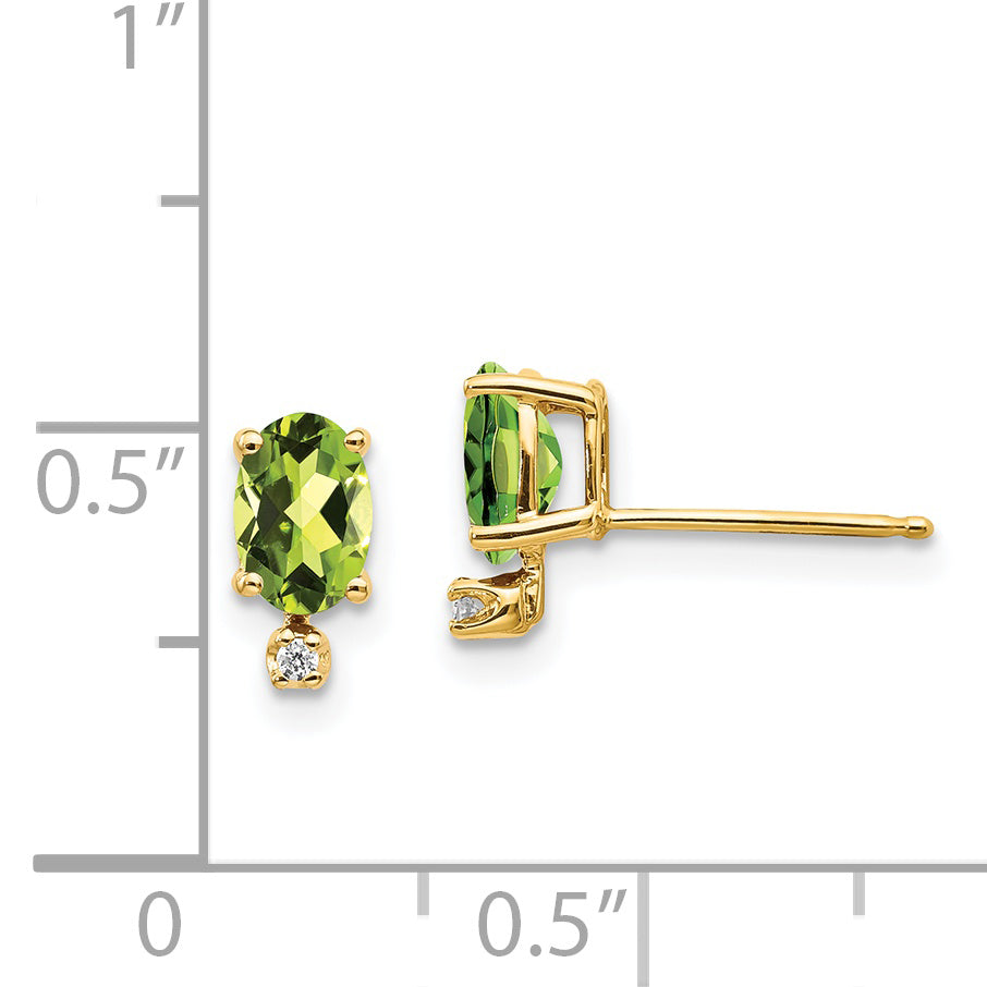 14k Diamond and Peridot Birthstone Earrings