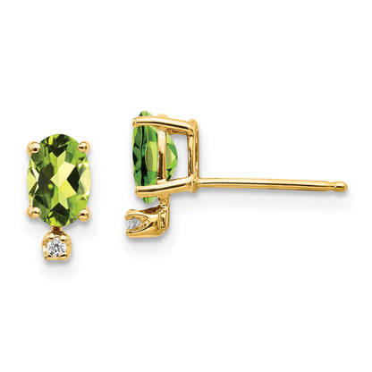 14k Diamond and Peridot Birthstone Earrings