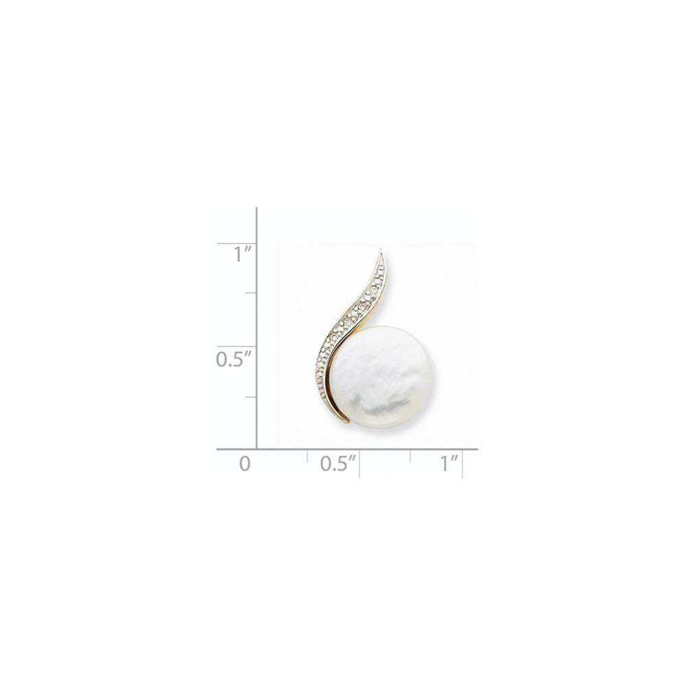 14k White Gold and Rhodium Diamond and Cultured Pearl Pendant