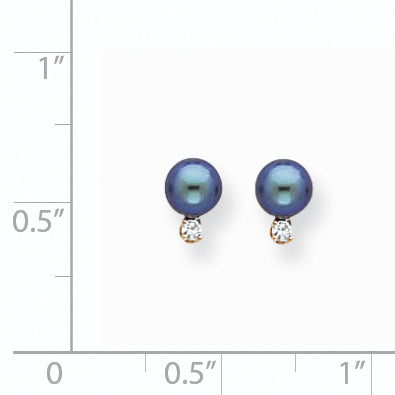 14k 5mm Black FW Cultured Pearl AA Diamond earring