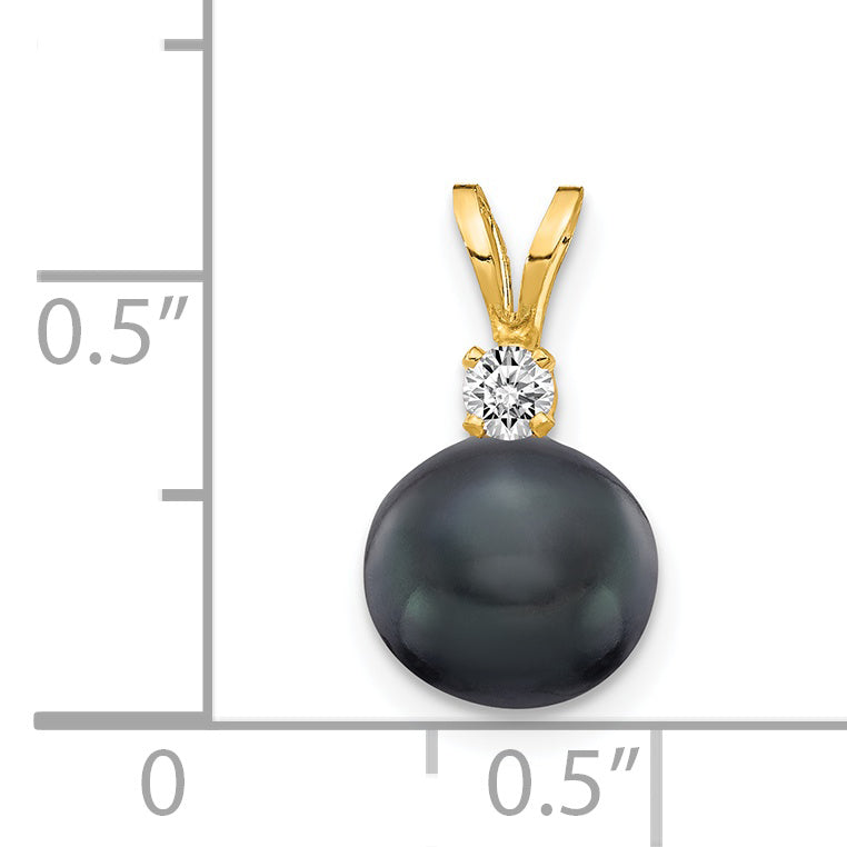 14k 7mm Black FW Cultured Pearl VS Diamond Pendant