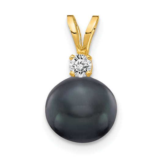 14k 7mm Black FW Cultured Pearl VS Diamond Pendant