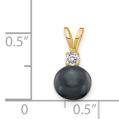 14k 6mm Black FW Cultured Pearl AAA Diamond Pendant