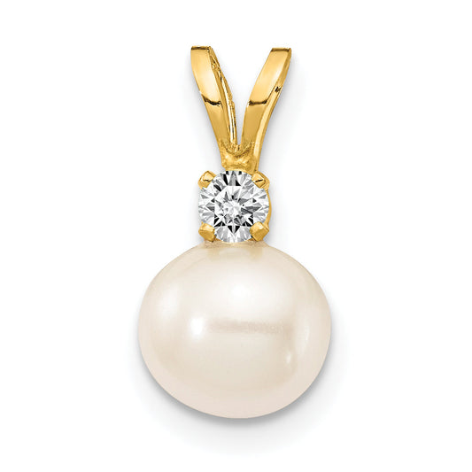 14k 6mm White FW Cultured Pearl VS Diamond Pendant