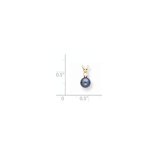 14k Yellow Gold Diamond 5mm Black Pearl (H/I1 Quality) Diamond Pendant