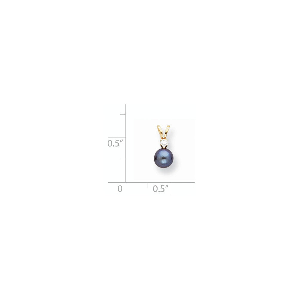 14k Yellow Gold Diamond 5mm Black Pearl (H/I1 Quality) Diamond Pendant