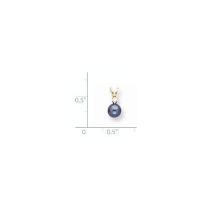 14k Yellow Gold Diamond 5mm Black Pearl (H/I1 Quality) Diamond Pendant