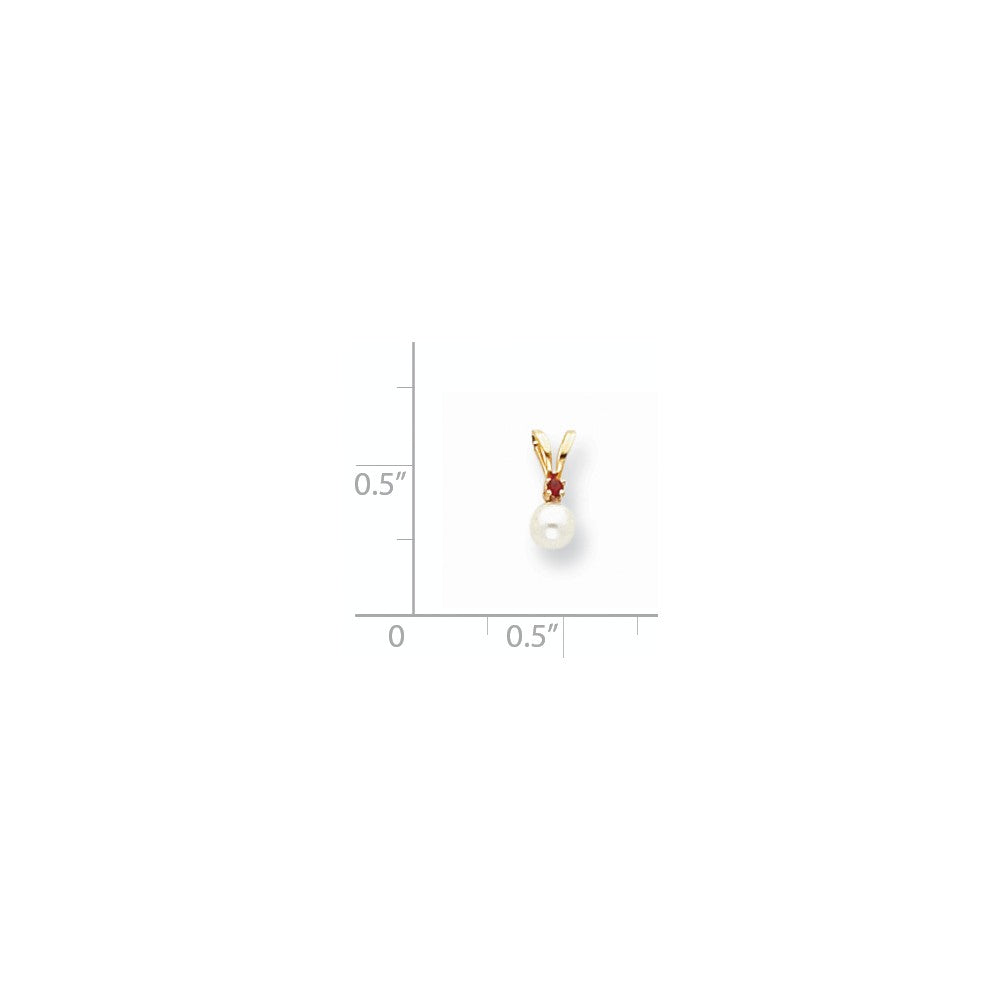 14k Yellow Gold Diamond 4mm White Cultured Pearl u0026 Ruby Pendant