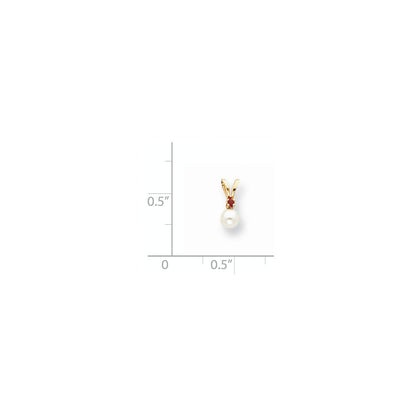 14k Yellow Gold Diamond 4mm White Cultured Pearl u0026 Ruby Pendant