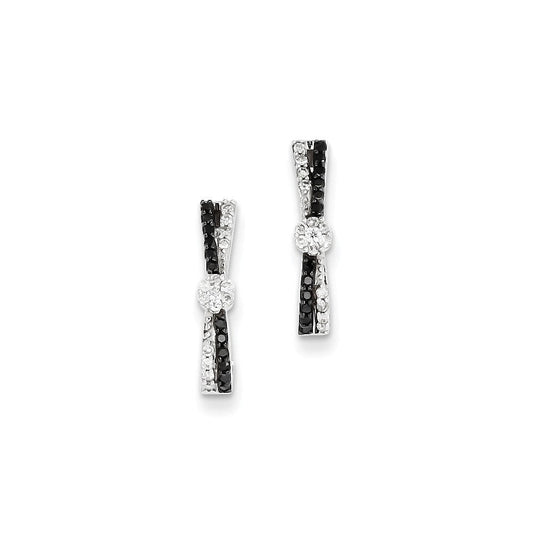 14k White Gold Black and White Diamond J-Hoop Post Earrings
