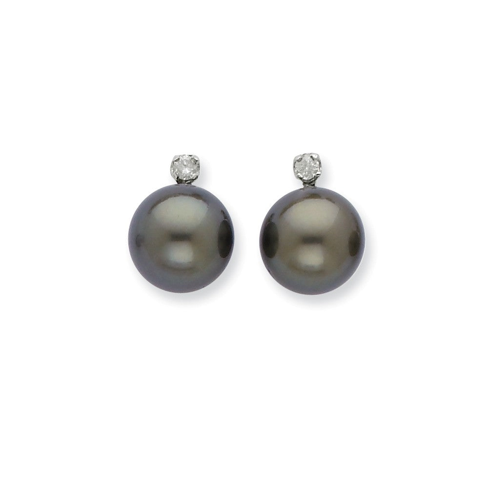 14k White Gold 10mm Saltwater Cultured Tahitian Pearl u0026 Diamond Earrings