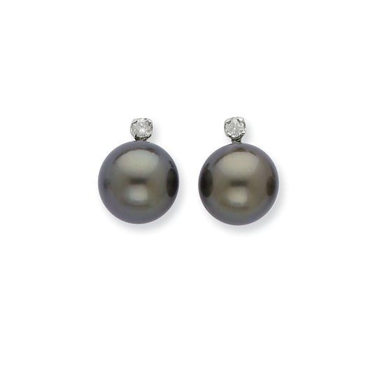 14k White Gold 10mm Saltwater Cultured Tahitian Pearl u0026 Diamond Earrings
