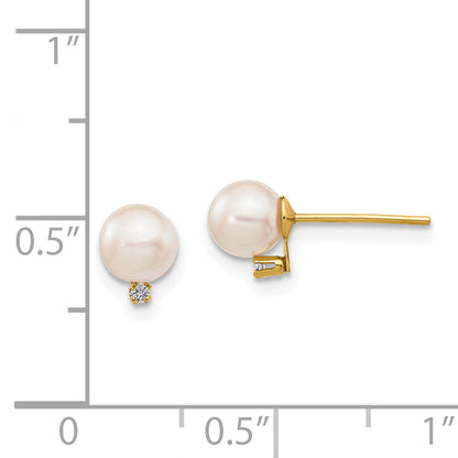 14k 5 6mm White Round Saltwater Akoya Cultured Pearl Diamond Post Earrings