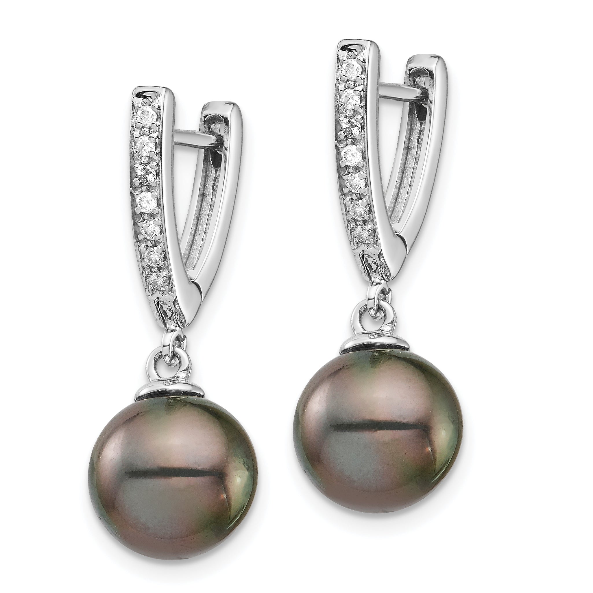 14K WG 9 10mm Round Saltwater Cultured Tahitian Pearl Diam Dangle Earrings