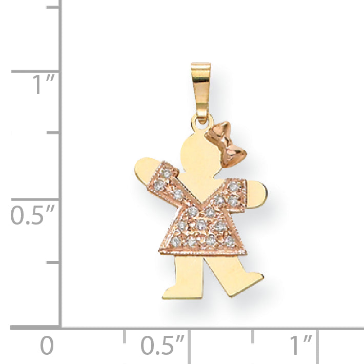 14k Two tone AA Diamond kid pendant