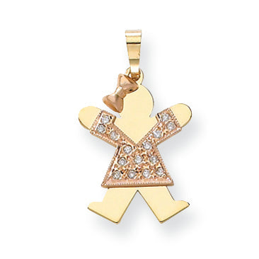 14k Two tone AAA Diamond kid pendant