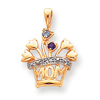 14K Yellow Gold Genuine Diamond Mother's Pendant