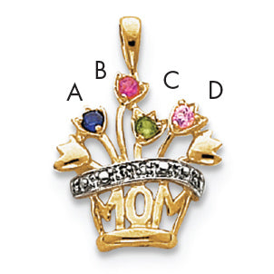 14k Genuine AA Diamond Mother's Pendant