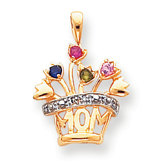 14k Genuine AA Diamond Mother's Pendant
