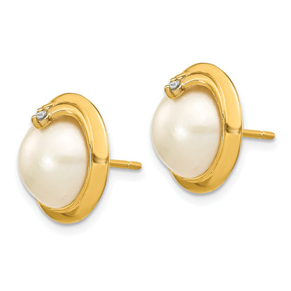 14k 10 12mm Cultured Mabe Pearl and Diamond Earrings