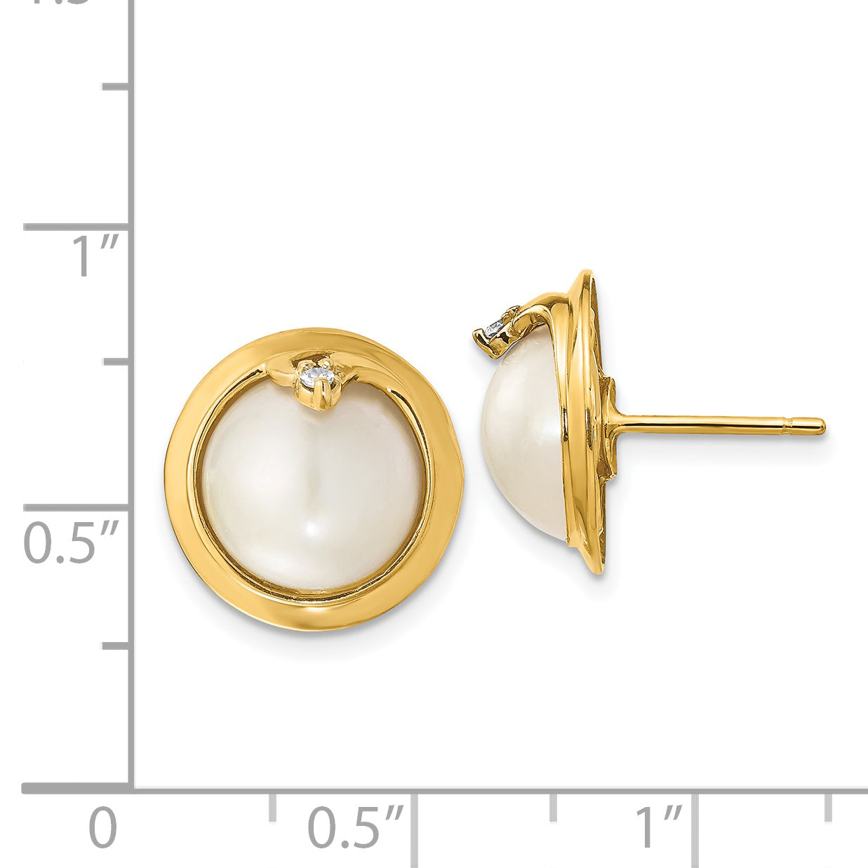 14k 10 12mm Cultured Mabe Pearl and Diamond Earrings