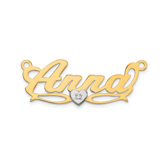 10k Two tone .005ct Diamond Name Plate