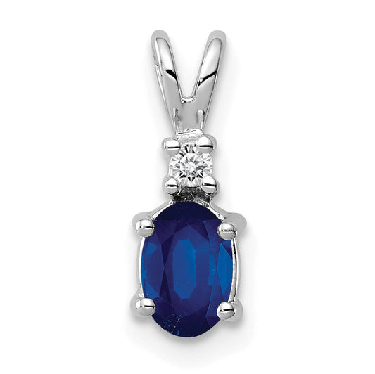 14k White Gold 6x4mm Oval Sapphire VS Diamond pendant