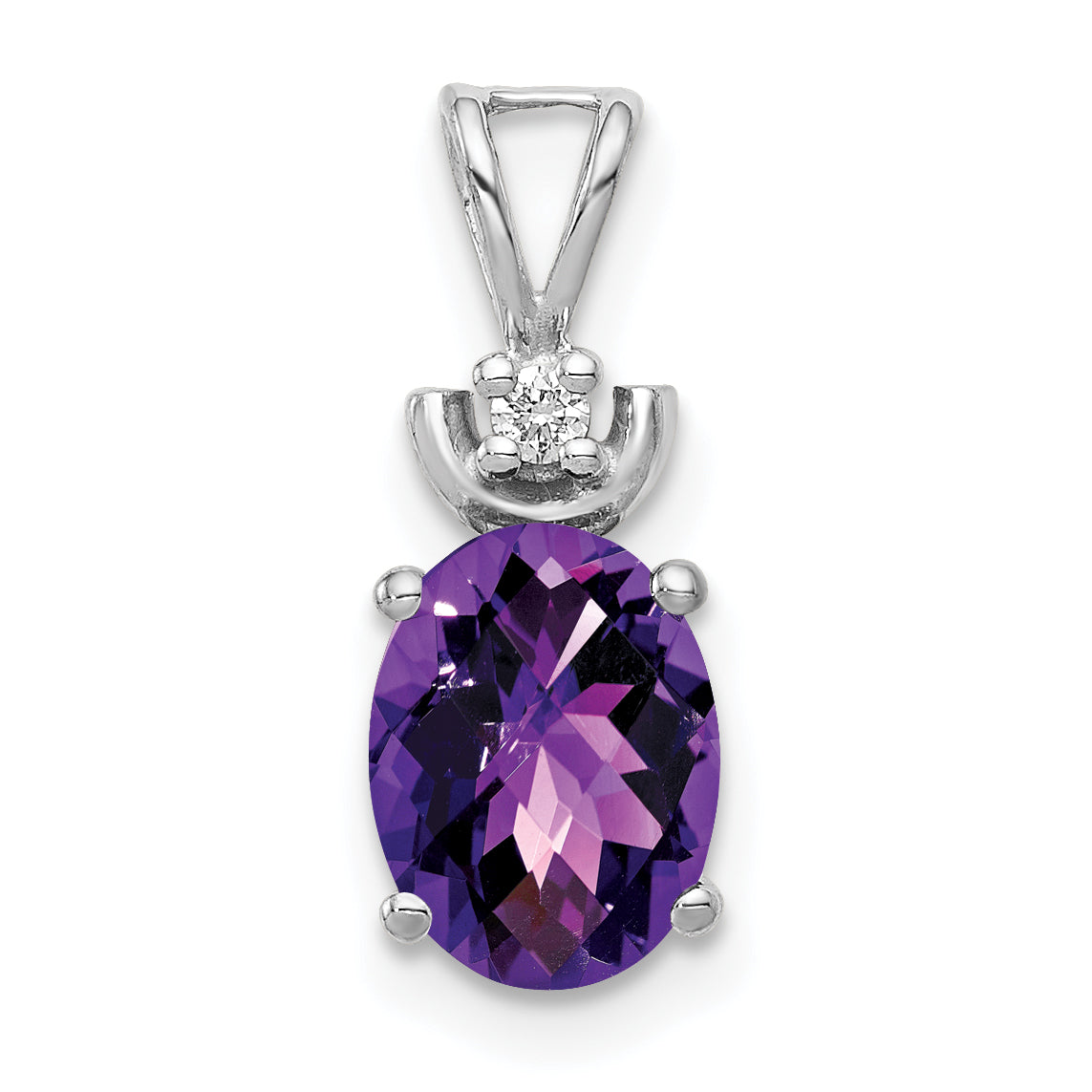 14k White Gold 8x6mm Oval Amethyst Checker AA Diamond Pendant