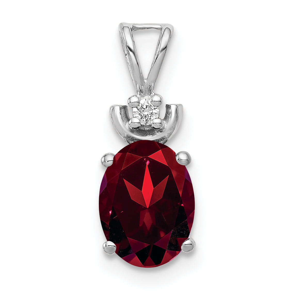 14k White Gold 8x6mm Oval Garnet VS Diamond Pendant