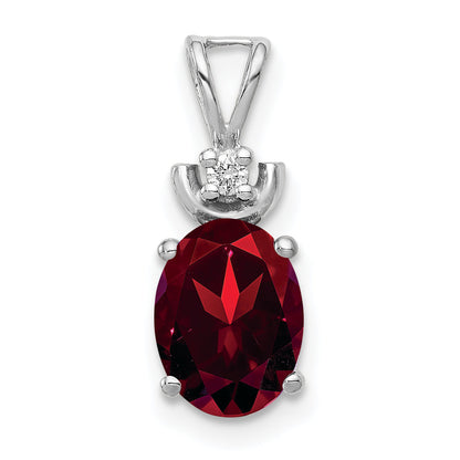 14k White Gold 8x6mm Oval Garnet VS Diamond Pendant