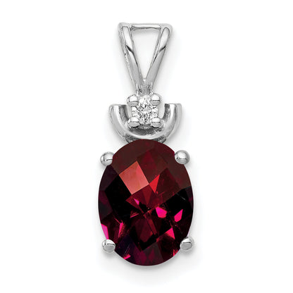 14k White Gold 8x6mm Oval Garnet Checker A Diamond Pendant