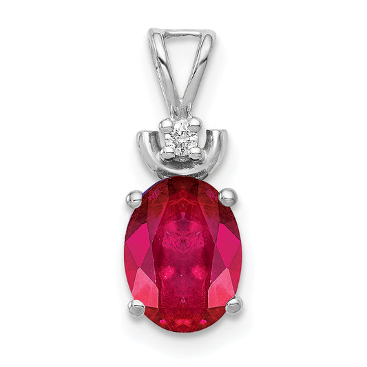 14k White Gold 8x6mm Oval Ruby A Diamond Pendant