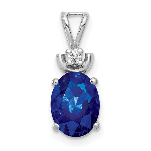 14k White Gold 8x6mm Oval Sapphire A Diamond Pendant