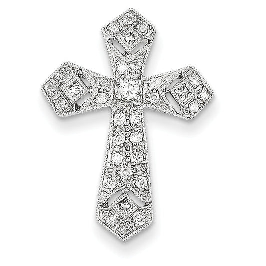14k White Gold Passion Diamond Cross Pendant