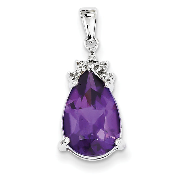 14k White Gold Amethyst and Diamond Pendant