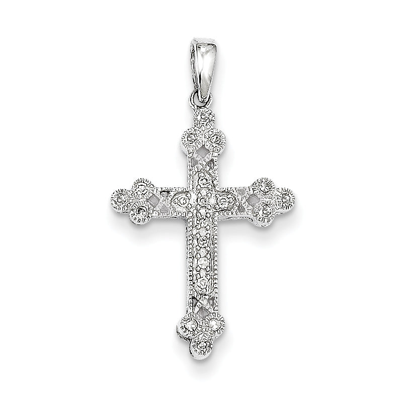 14K White Gold Diamond Filigree Cross Pendant
