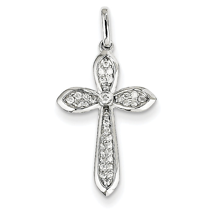14K White Gold Diamond Cross Pendant