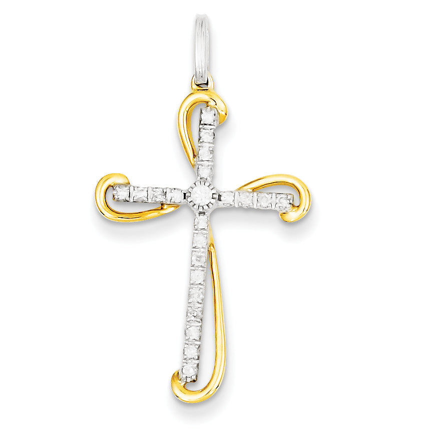 14K Two tone Diamond Cross Pendant