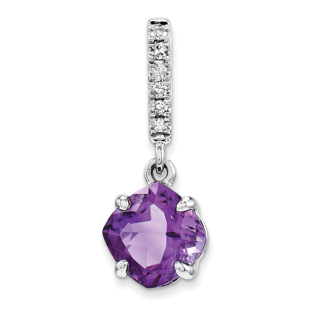 14k White Gold Diamond and Amethyst Pendant